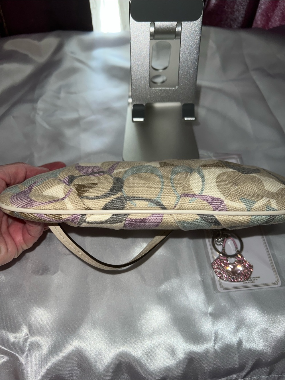 Coach Beige Signature Canvas Wristlet with Pastel Blue and Lavender Accents - Picture 10 of 11